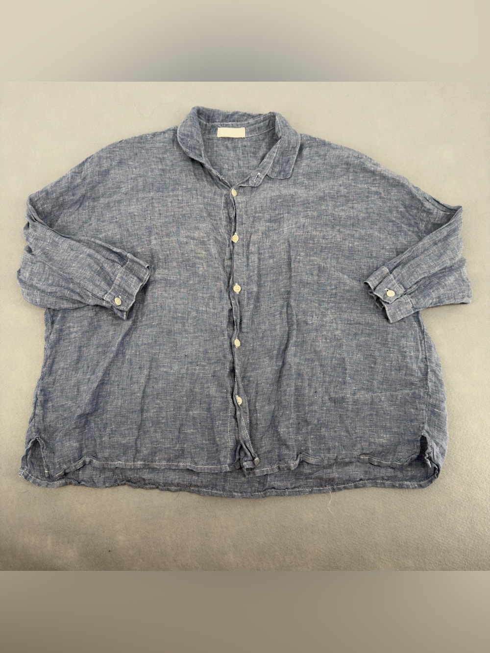 CP Shades Blue 100% Linen Oversized Button Up Top Medium